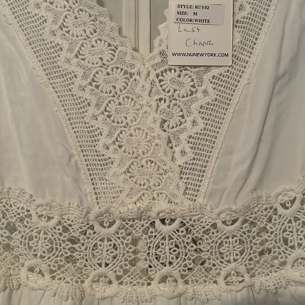 NWT Nu New York bohemian white midi dress with lace cutout trim - Picture 4 of 10